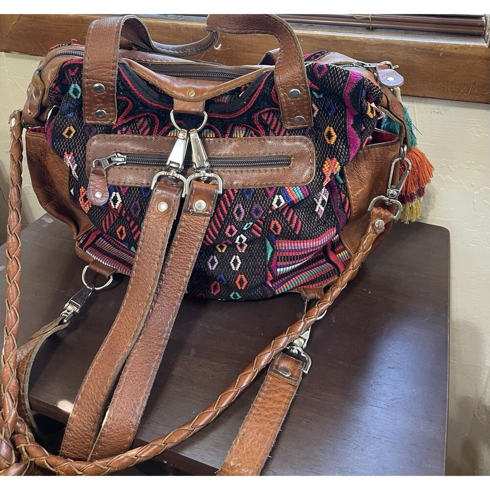 Nena & Co. Small Convertible Day Bag Huipil Leather CDB Boho Multi Backpack EUC - Picture 2 of 8